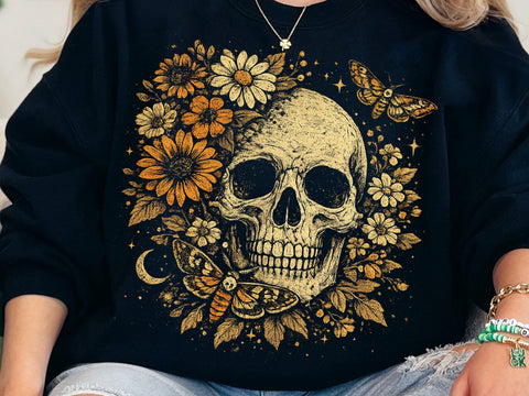 Floral Skull PNG, Gothic Moth Halloween Design SVG DesignDestine 