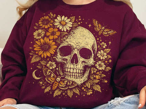 Floral Skull PNG, Gothic Moth Halloween Design SVG DesignDestine 