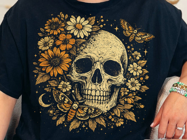Floral Skull PNG, Gothic Moth Halloween Design SVG DesignDestine 