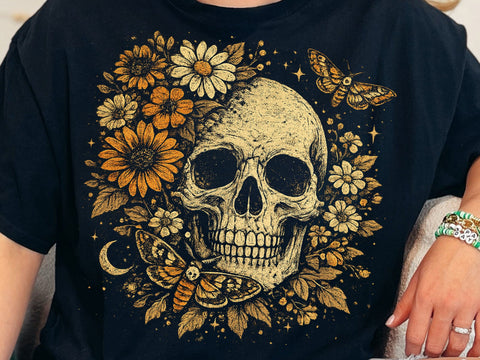 Floral Skull PNG, Gothic Moth Halloween Design SVG DesignDestine 