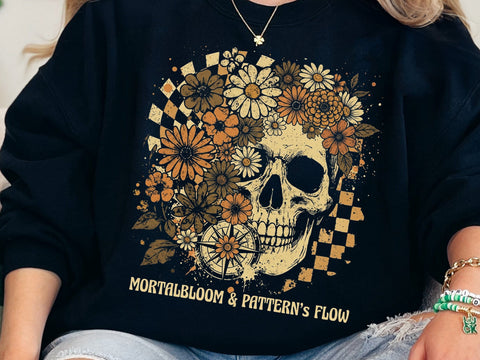 Floral Skull PNG, Retro Halloween Sublimation Design SVG DesignDestine 