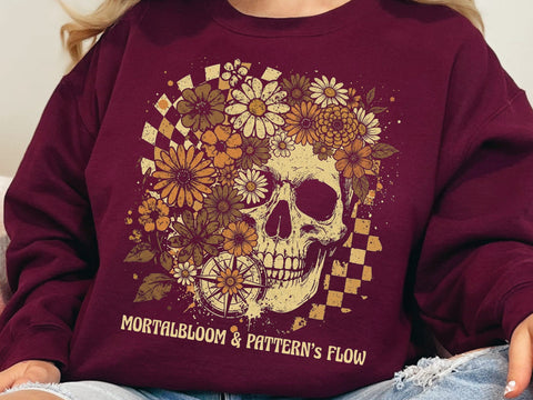 Floral Skull PNG, Retro Halloween Sublimation Design SVG DesignDestine 