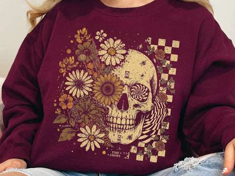 Floral Skull PNG, Sunflower Skeleton Design SVG DesignDestine 