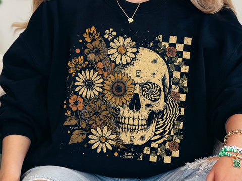 Floral Skull PNG, Sunflower Skeleton Design SVG DesignDestine 