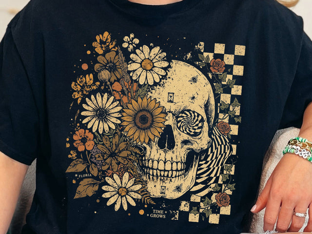 Floral Skull PNG, Sunflower Skeleton Design SVG DesignDestine 
