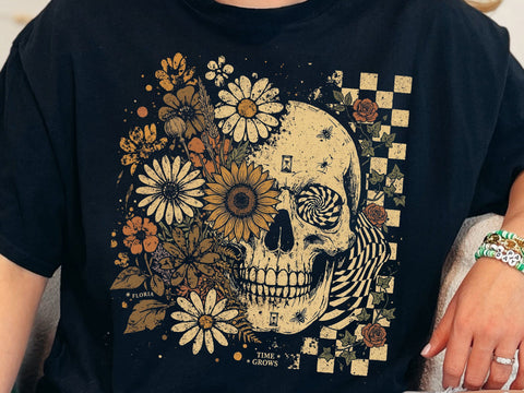 Floral Skull PNG, Sunflower Skeleton Design SVG DesignDestine 
