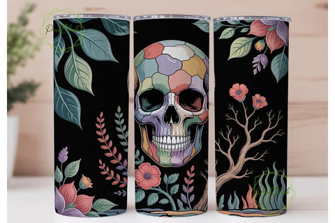 Floral Skull Stained Glass 20oz Tumbler Sublimation PixelChick 