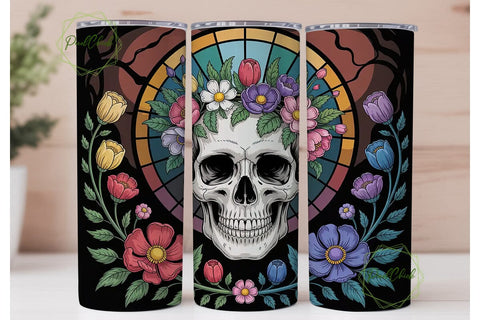Floral Skull Stained Glass 20oz Tumbler Sublimation PixelChick 
