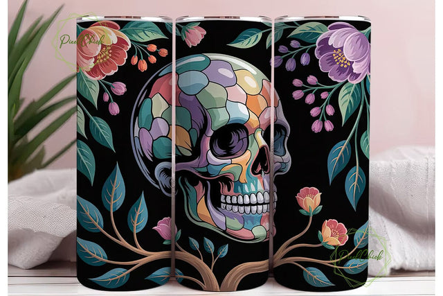 Floral Skull Stained Glass 20oz Tumbler Sublimation PixelChick 