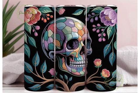 Floral Skull Stained Glass 20oz Tumbler Sublimation PixelChick 
