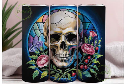 Floral Skull Stained Glass 20oz Tumbler Sublimation PixelChick 