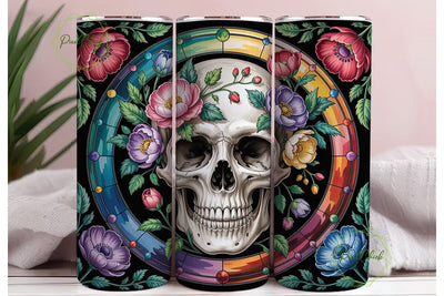 Floral Skull Stained Glass 20oz Tumbler Sublimation PixelChick 