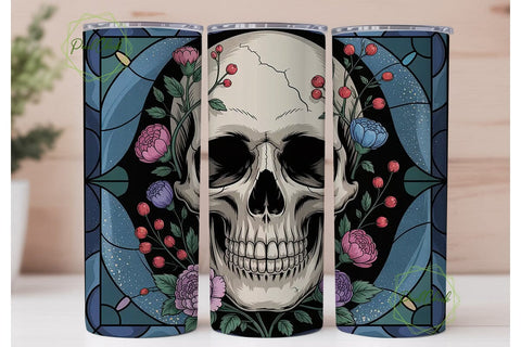 Floral Skull Stained Glass 20oz Tumbler Sublimation PixelChick 
