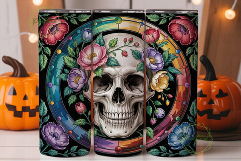 Floral Skull Stained Glass 20oz Tumbler Sublimation PixelChick 