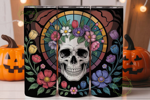 Floral Skull Stained Glass 20oz Tumbler Sublimation PixelChick 