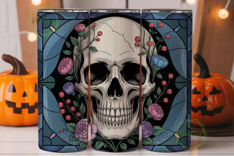 Floral Skull Stained Glass 20oz Tumbler Sublimation PixelChick 