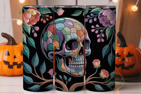Floral Skull Stained Glass 20oz Tumbler Sublimation PixelChick 