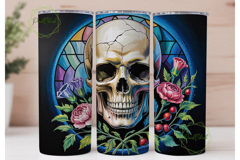 Floral Skull Stained Glass 20oz Tumbler Sublimation PixelChick 