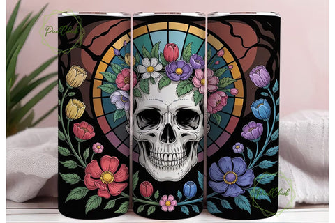 Floral Skull Stained Glass 20oz Tumbler Sublimation PixelChick 