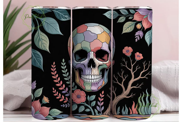 Floral Skull Stained Glass 20oz Tumbler Sublimation PixelChick 