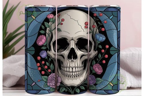 Floral Skull Stained Glass 20oz Tumbler Sublimation PixelChick 
