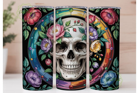 Floral Skull Stained Glass 20oz Tumbler Sublimation PixelChick 