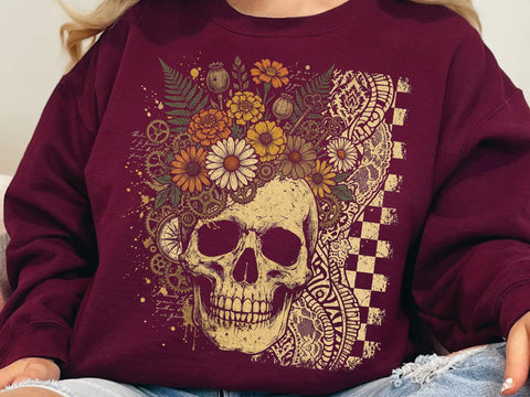 Floral Skull Steampunk PNG, Gothic Botanical Skull SVG DesignDestine 