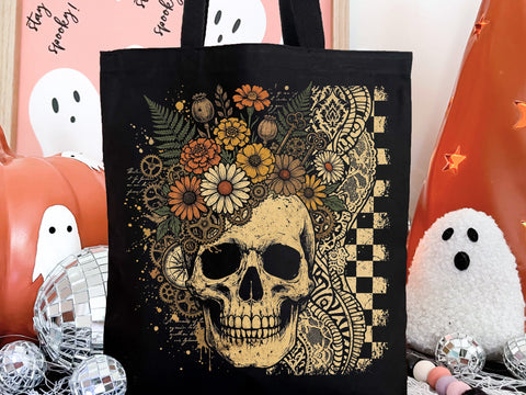 Floral Skull Steampunk PNG, Gothic Botanical Skull SVG DesignDestine 