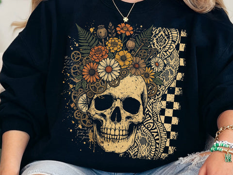 Floral Skull Steampunk PNG, Gothic Botanical Skull SVG DesignDestine 