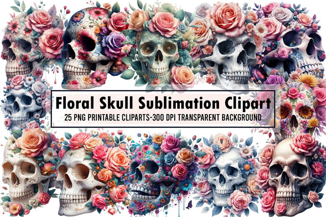 Floral Skull Sublimation Clipart Sublimation designartist 