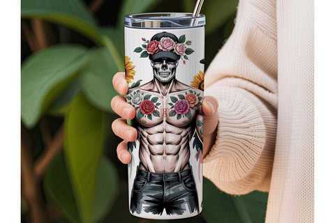 Floral Skull Tattoo Art 20oz Tumbler Sublimation DesignSVG 