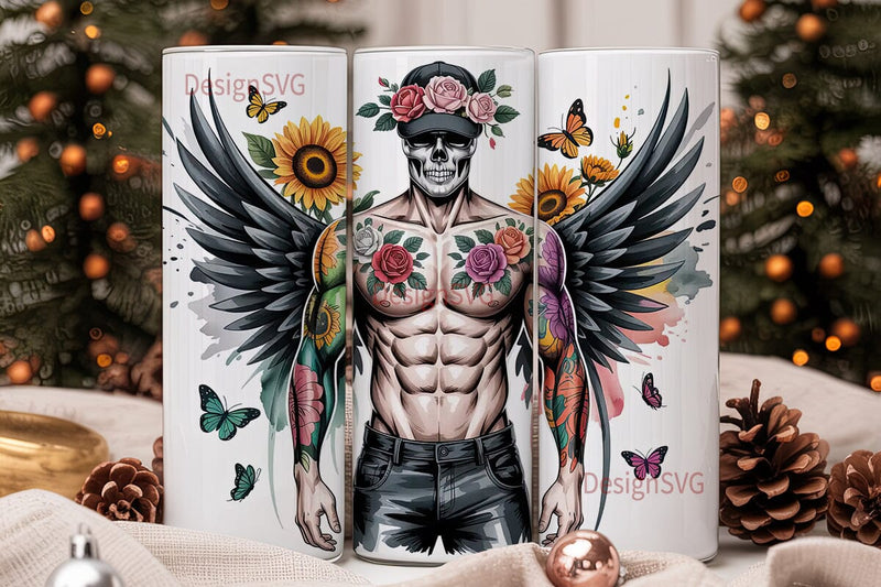 Floral Skull Tattoo Art 20oz Tumbler Sublimation DesignSVG 