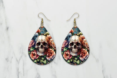 Floral Skull Teardrop Earring Sublimation PNG Sublimation BijouBay 