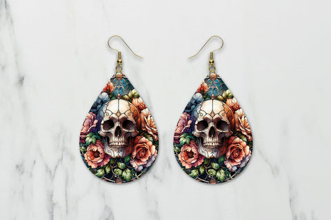 Floral Skull Teardrop Earring Sublimation PNG Sublimation BijouBay 