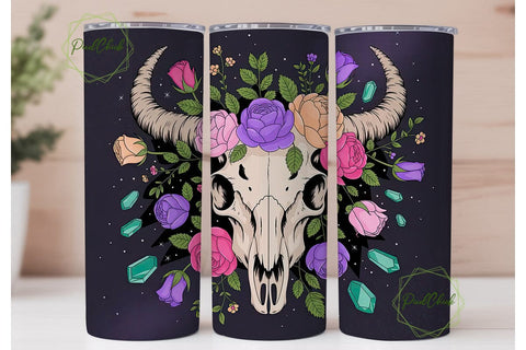 Floral Skull Tumbler Wrap PNG Sublimation PixelChick 