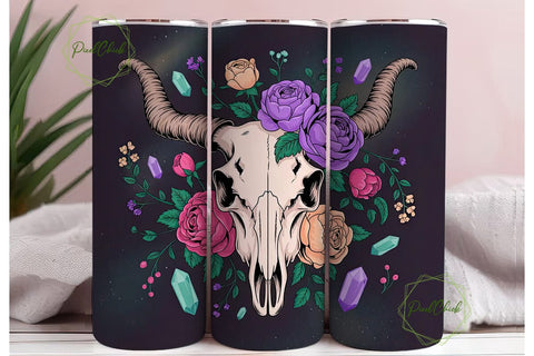 Floral Skull Tumbler Wrap PNG Sublimation PixelChick 