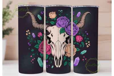 Floral Skull Tumbler Wrap PNG Sublimation PixelChick 