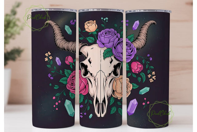 Floral Skull Tumbler Wrap PNG Sublimation PixelChick 