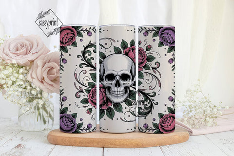 Floral Skull Tumbler Wrap PNG Sublimation sassyprint 