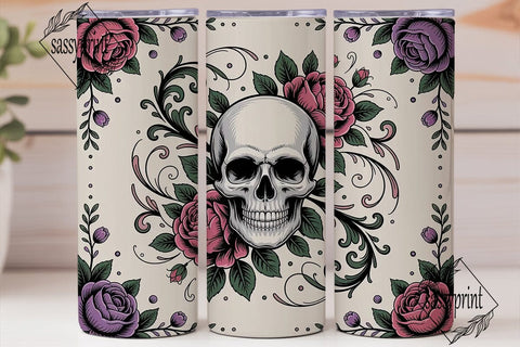 Floral Skull Tumbler Wrap PNG Sublimation sassyprint 