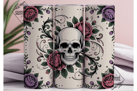 Floral Skull Tumbler Wrap PNG Sublimation sassyprint 