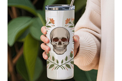 Floral Skull Tumbler Wrap Sublimation DesignSVG 
