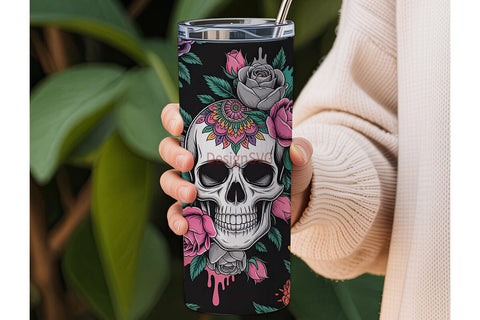 Floral Skull Tumbler Wrap Sublimation DesignSVG 