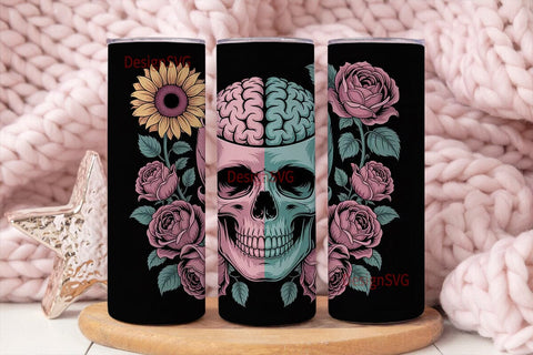 Floral Skull Tumbler Wrap Sublimation DesignSVG 