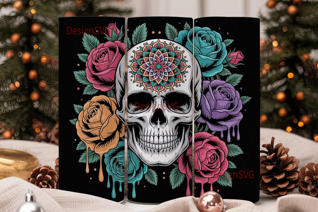 Floral Skull Tumbler Wrap Sublimation DesignSVG 