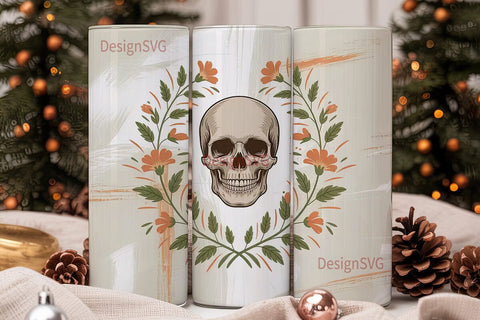 Floral Skull Tumbler Wrap Sublimation DesignSVG 