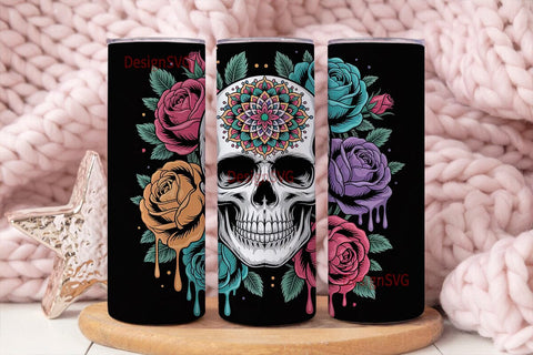 Floral Skull Tumbler Wrap Sublimation DesignSVG 