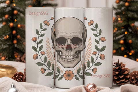 Floral Skull Tumbler Wrap Sublimation DesignSVG 