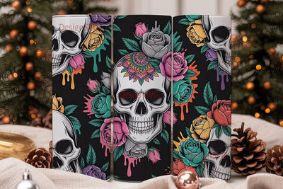 Floral Skull Tumbler Wrap Sublimation DesignSVG 