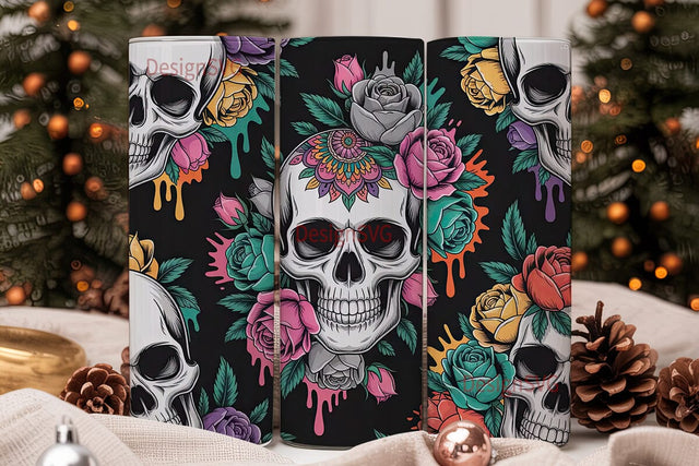Floral Skull Tumbler Wrap Sublimation DesignSVG 